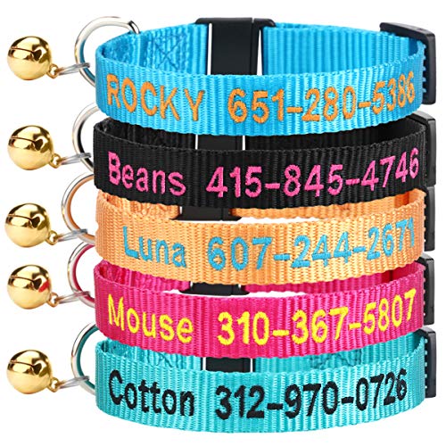 DayDay Patch Personalized Cat Collar with Bell,Custom Cat Collars with Name and Phone Number Adjustable Nylon Embroidered ID Collar for Cat with Breakaway Safety Release Buckle