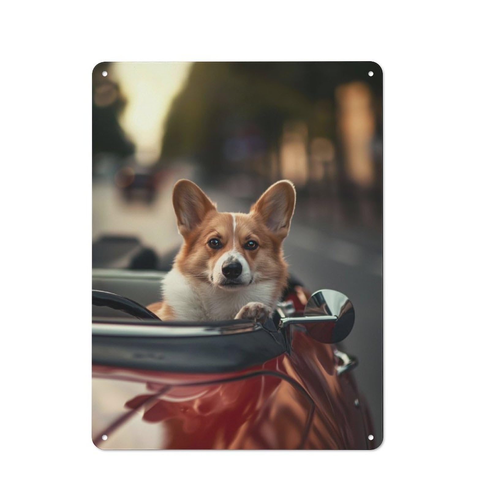 Junmoney Corgi Car Cabriolet Sun Industrial Metal Sign 40X30cm, Modern Retro Loft Wall Plaque For Workspace, Cafe, Hallway Or Garage