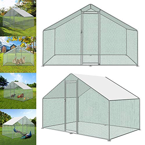 LZQ Hühnerstall mit Schloss 3x2x2m Verzinkter Stahl Kleintierstall Freigehege Hühnerhaus Dach Geflügelstall für…