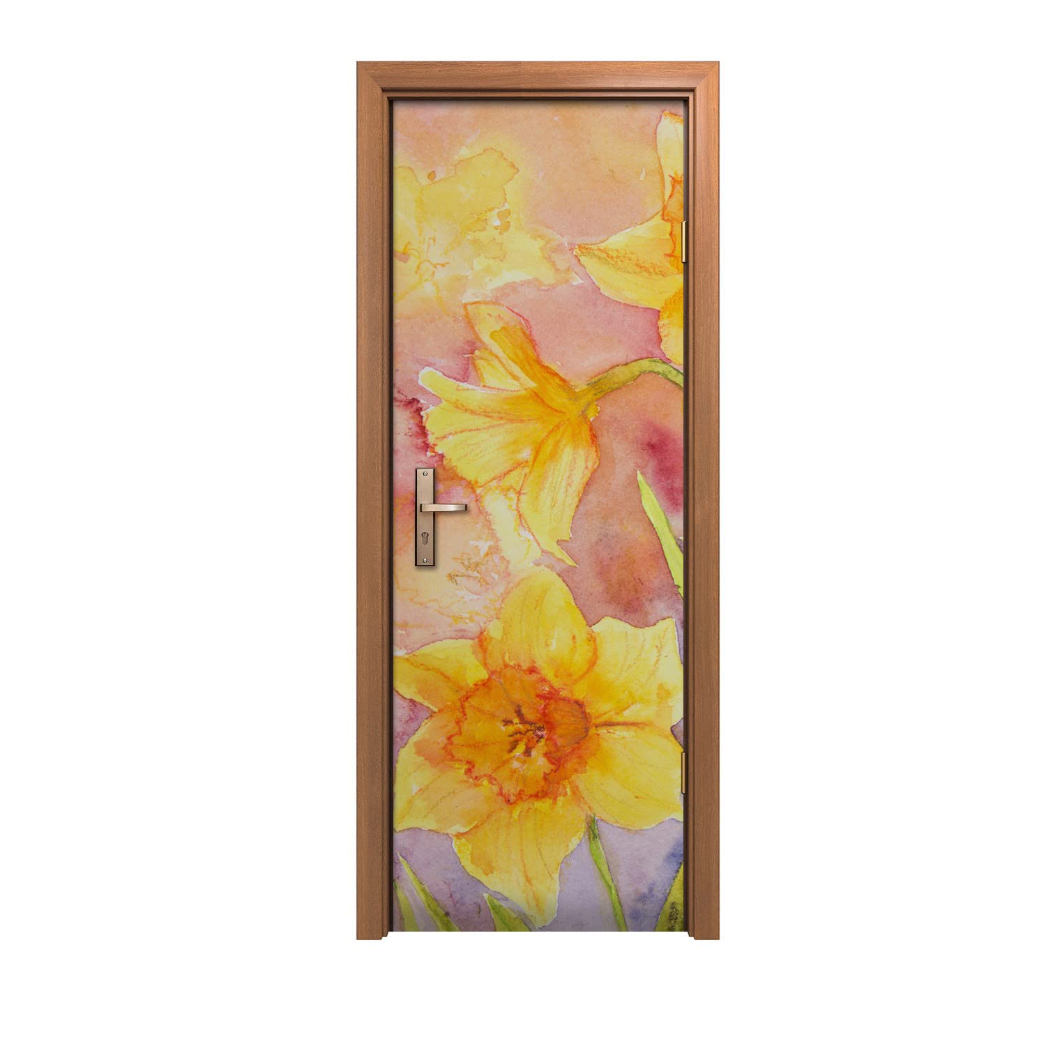 Autocollant de porte pour masquer les rayures - Fleurs jaunes 70x200