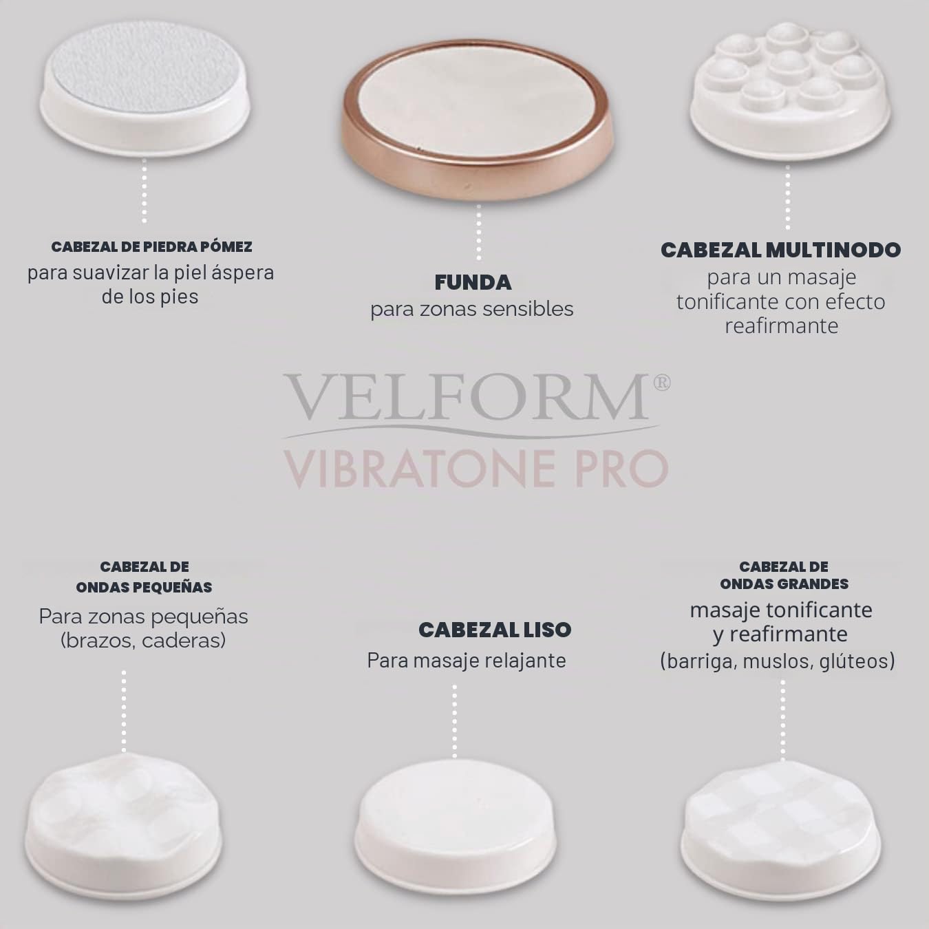 VELFORM Masajeador Anticelulítico Eléctrico Vibratone Pro, 3000RPM, Masaje anticelulítico adelgazante, Piel más firme, Tonifica y relaja a la vez, Versatil, Libera tensión, 3 tipos de masajes