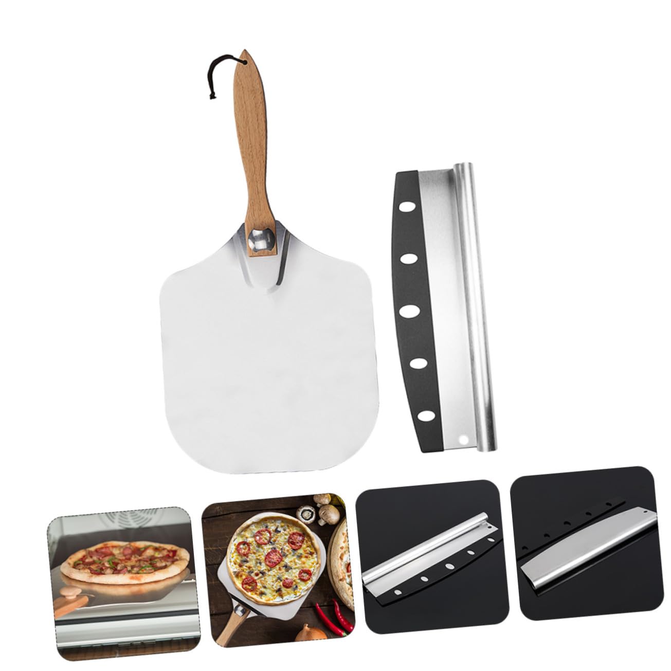 2 Stück Teiliges Pizzaschaufel Aluminium mit Klappbarem Holzgriff Dünner Pizzaschieber und Teigschaber Vielseitiger Pizzaheber für Backofen und Küchengebrauch