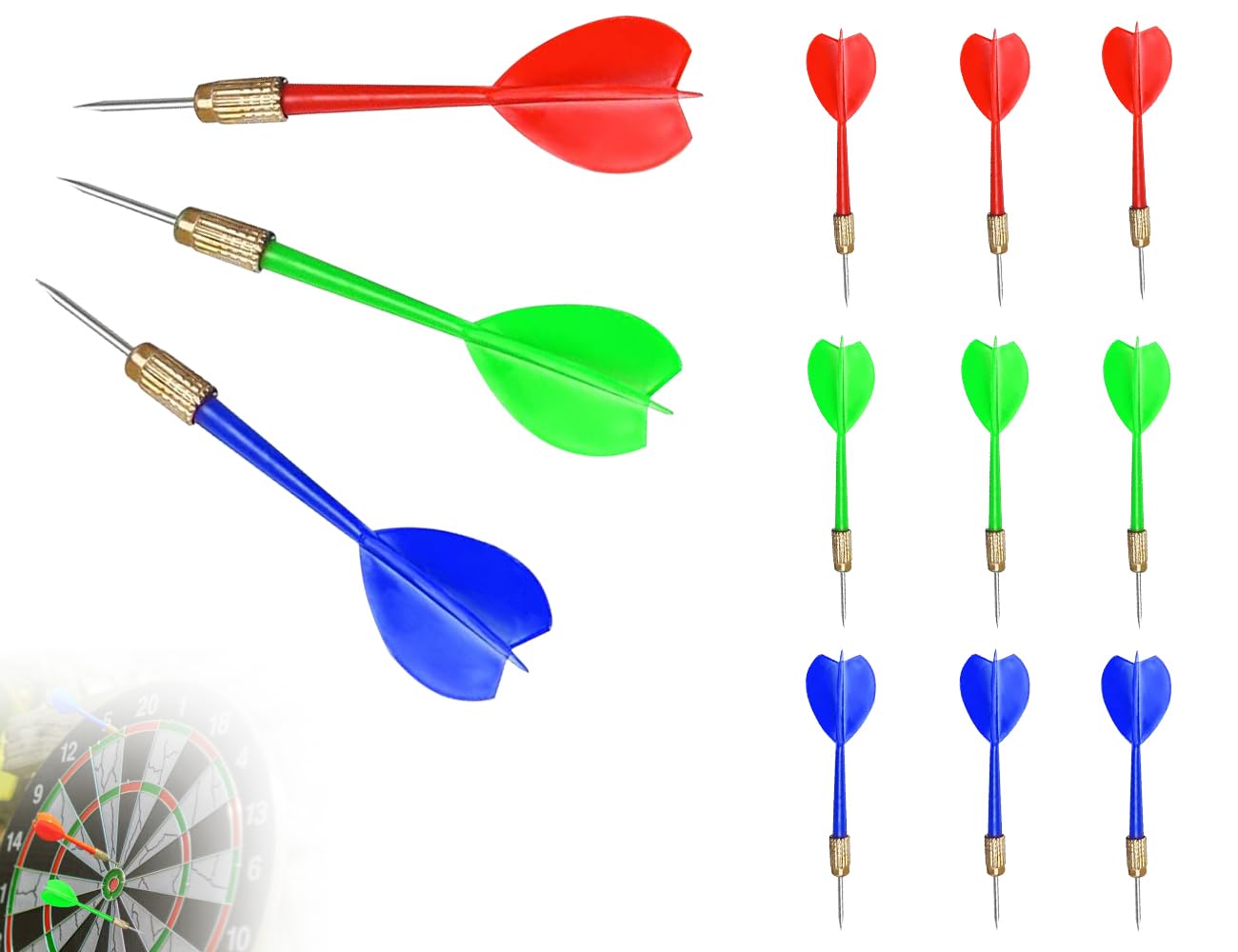 9 Stück Dartpfeile Set,Professional Steel Nadelspitze Darts mit Metallspitze,verwendet für Mottoparty Geburtstags Karneval(11cm,3 Farben)
