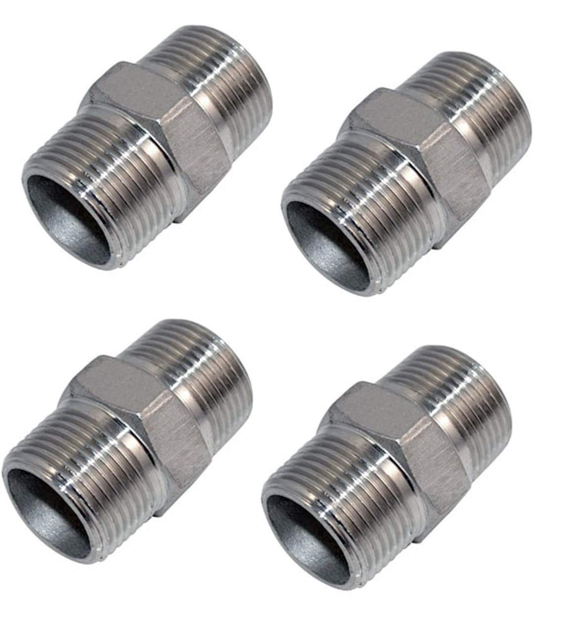 CP Hex Nipple 1/2 Inch to 1/2 Inch Male Threaded SS for connecting two Threaded Pipes or fittings PACK OF (4)