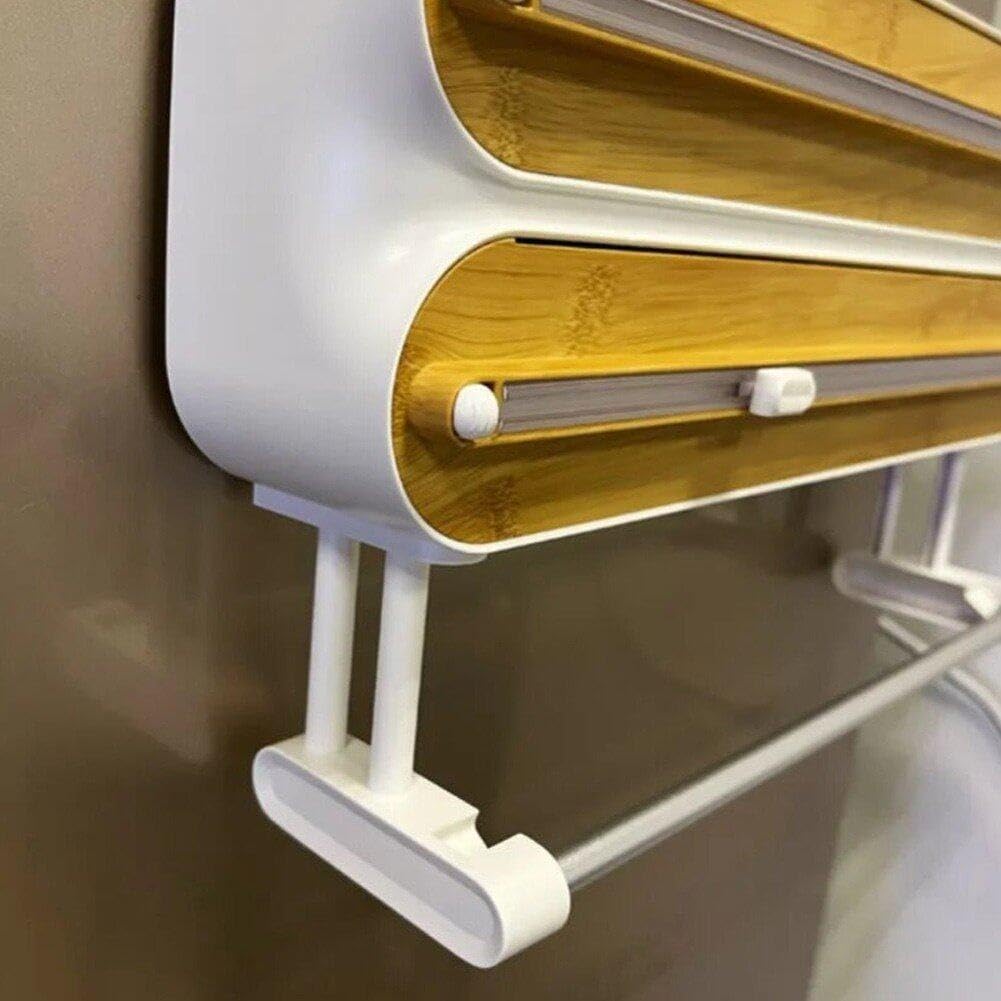 Dispensador De Película Adhesiva con Cortador, 3 En 1 Soporte para Rollo De Cocina Medro Muro De Aluminio Recargador De Aluminio Dispensador De Papel De Aluminio con Toalla De Papel