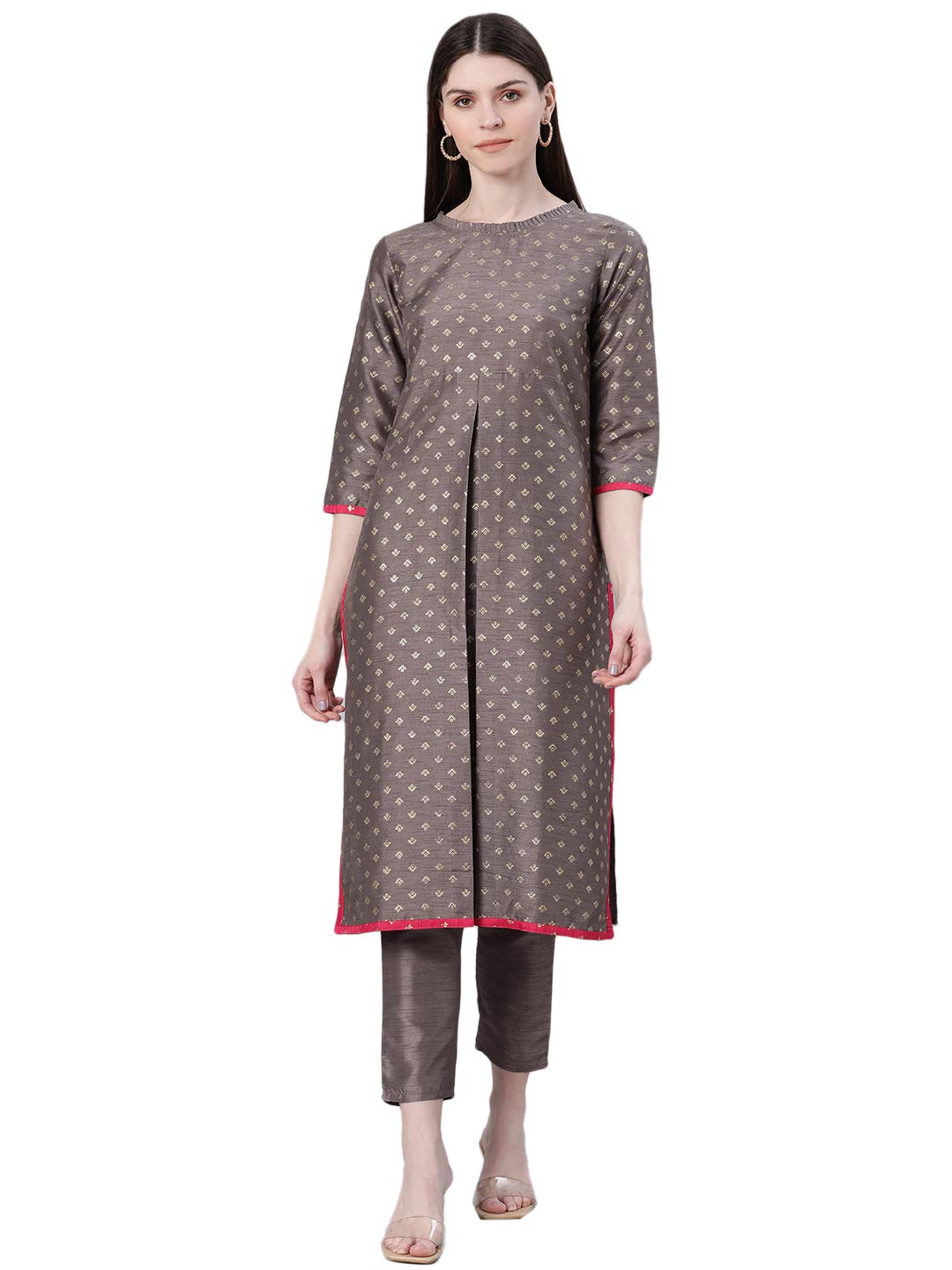Ziyaa Women's Art Silk Regular Kurta (Zikups3278-M_Grey_M)
