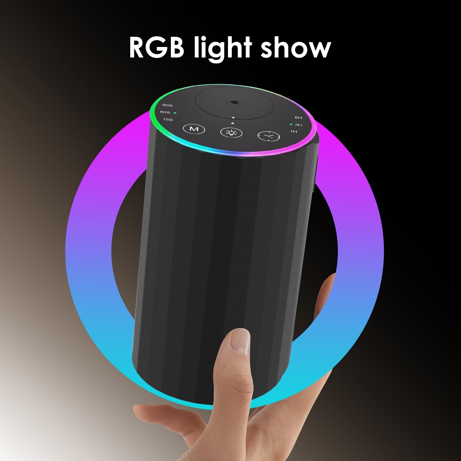 Diffusore senza acqua per oli essenziali per casa, funzionamento a batteria, senza fili, con temporizzazione e 3 livelli di nebbia, auto, camera da letto, ufficio, lega di alluminio nera (Schwarz)