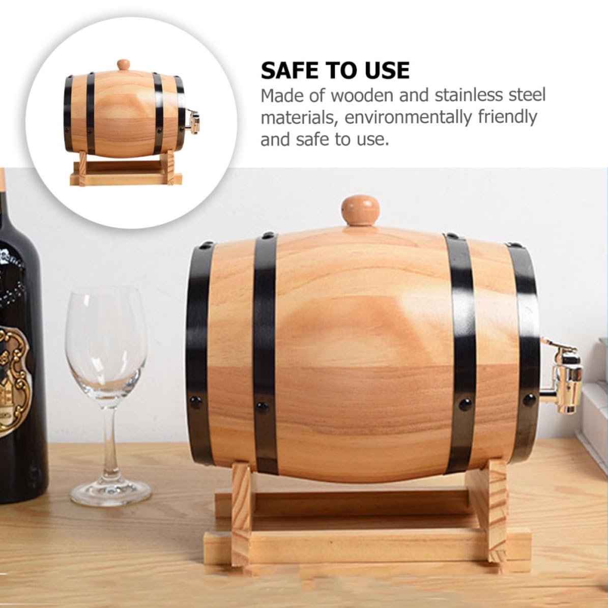 Barril de Vino de Madera con Grifo para Mini Bar y Mostrador