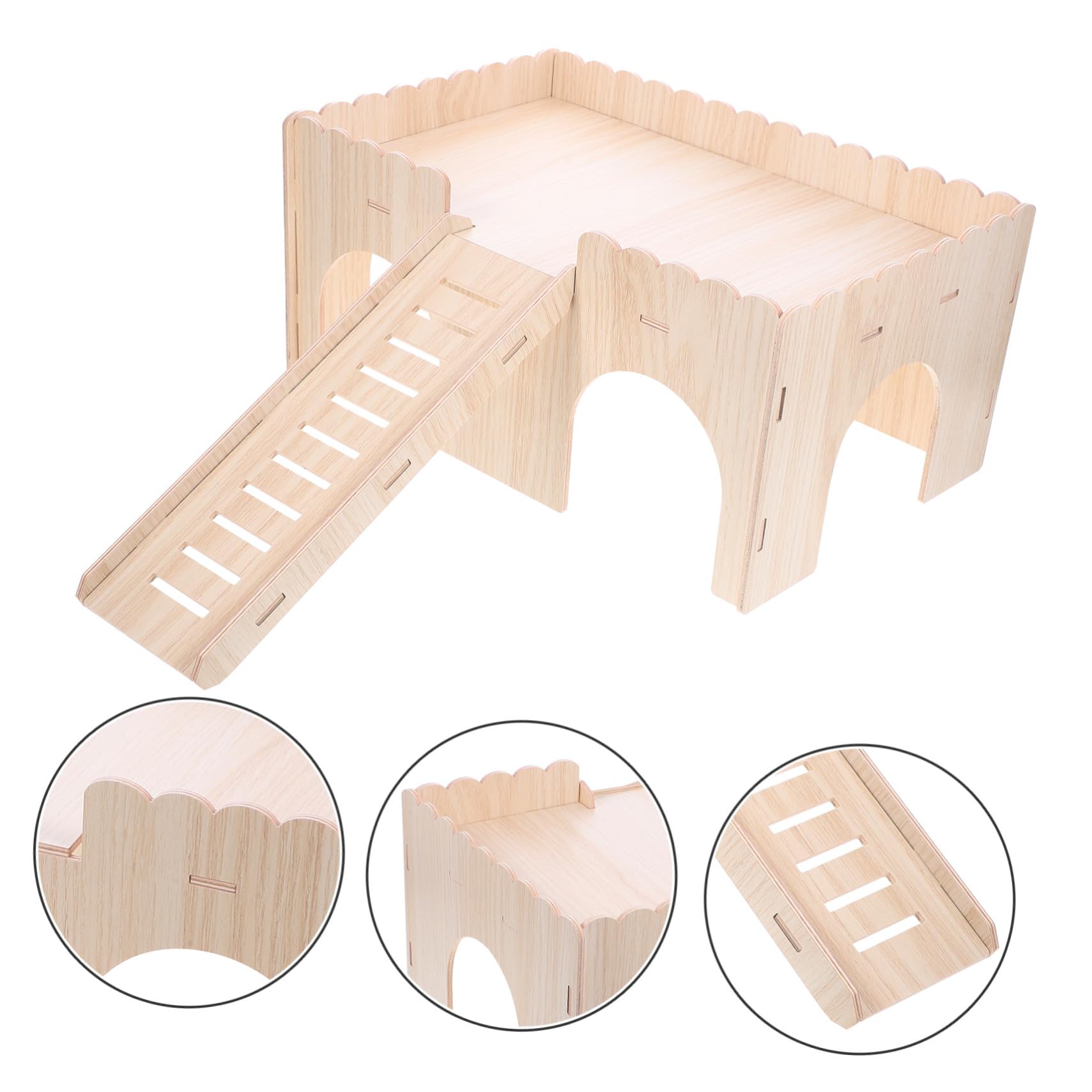 Holz Haustierhütte mit Schlitten, Villaförmig Beige für Kleintiere