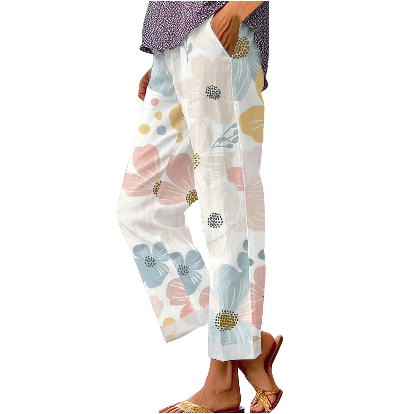 Linen Pants Women 2024 Cotton and Linen Casual Pants Wide Leg Loose Vacation Dresses for Women Parachute Pants