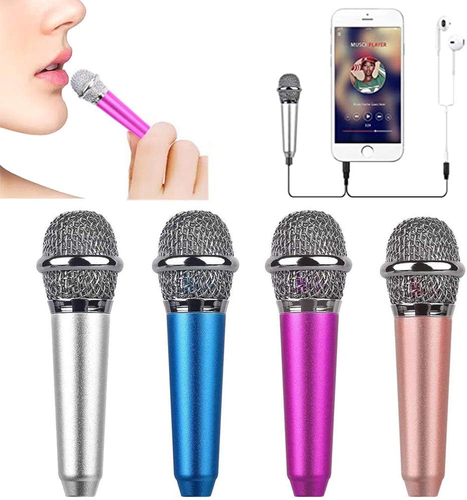 KICOSOADT Mini Microphone,Tiny Microphone, Portable Microphone/Instrument Microphone for Man/Pet Voice Recording Shouting and Sing,with Mic Stand and Box (Rose Red)