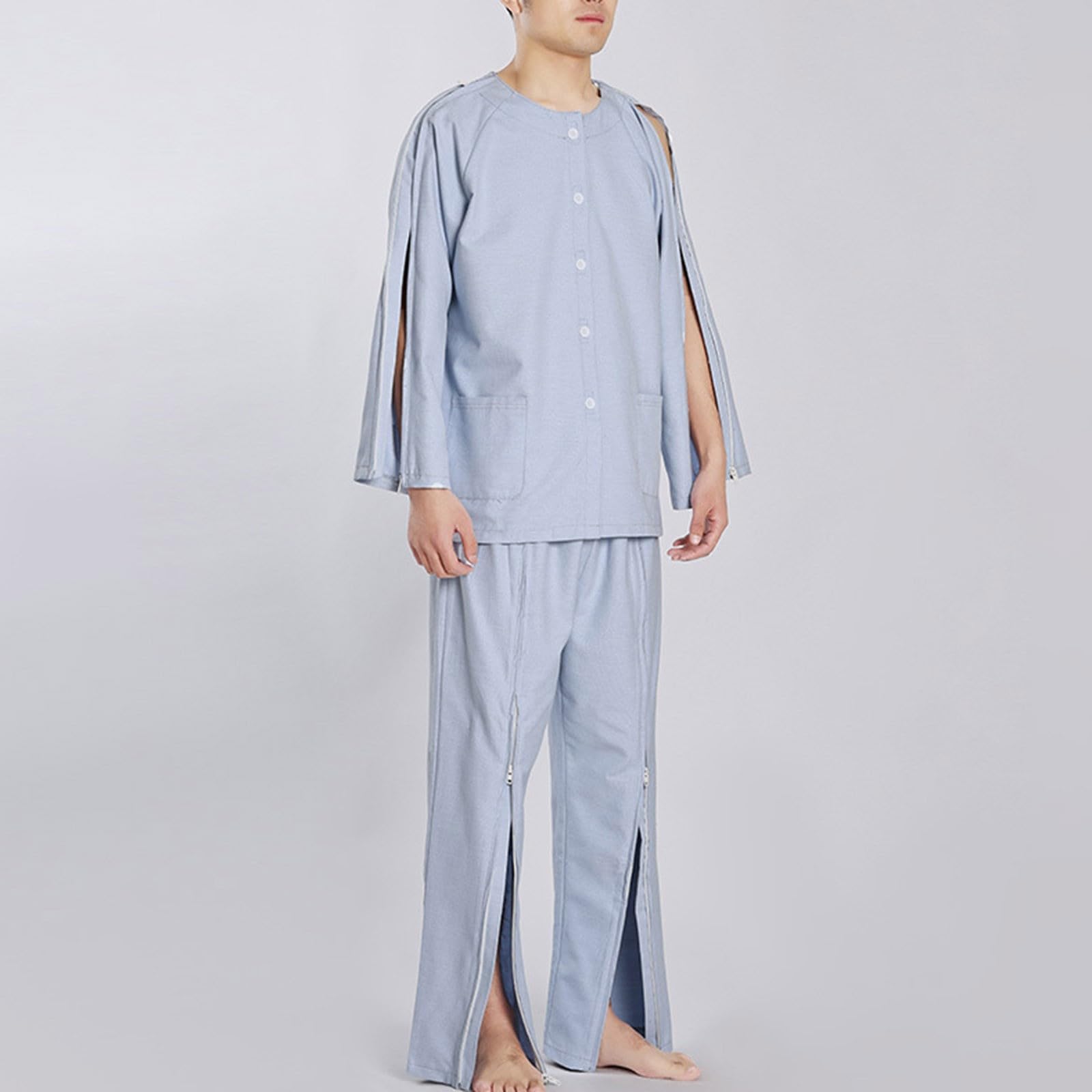 Cuidado del paciente Ropa Hombre Transpirable Pijama Paciente Rehabilitación Traje Largo Completo Abierto Traje Deportivo de Manga Larga Camisas de Cirugía de Hombro Camisas de Cirugía Color Sólido