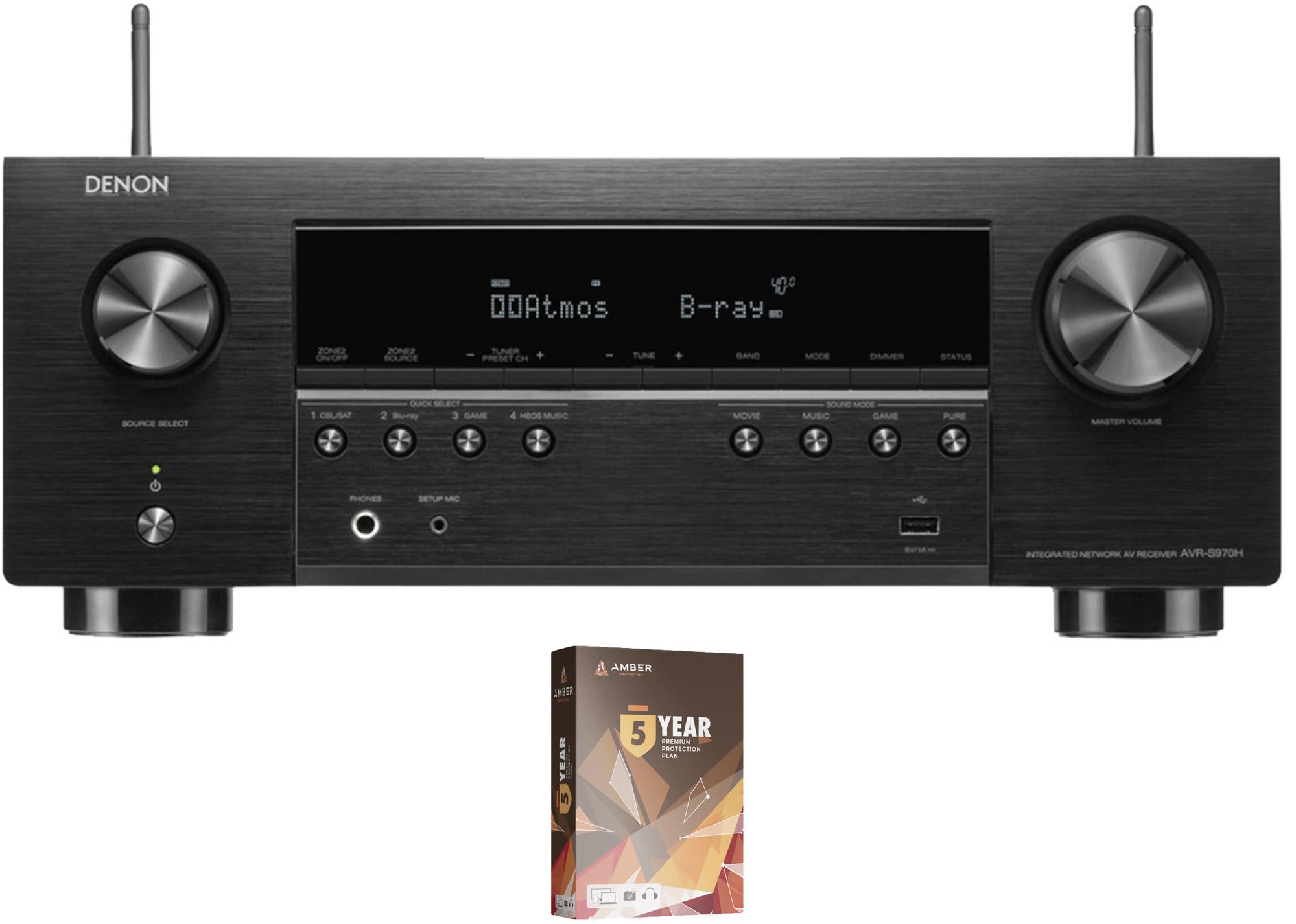 Denon AVRS970H 7.2 Channel AV Receiver with DTS Virtual:X and Dolby Atmos with 5 Year Amber Protection Plan (2022)