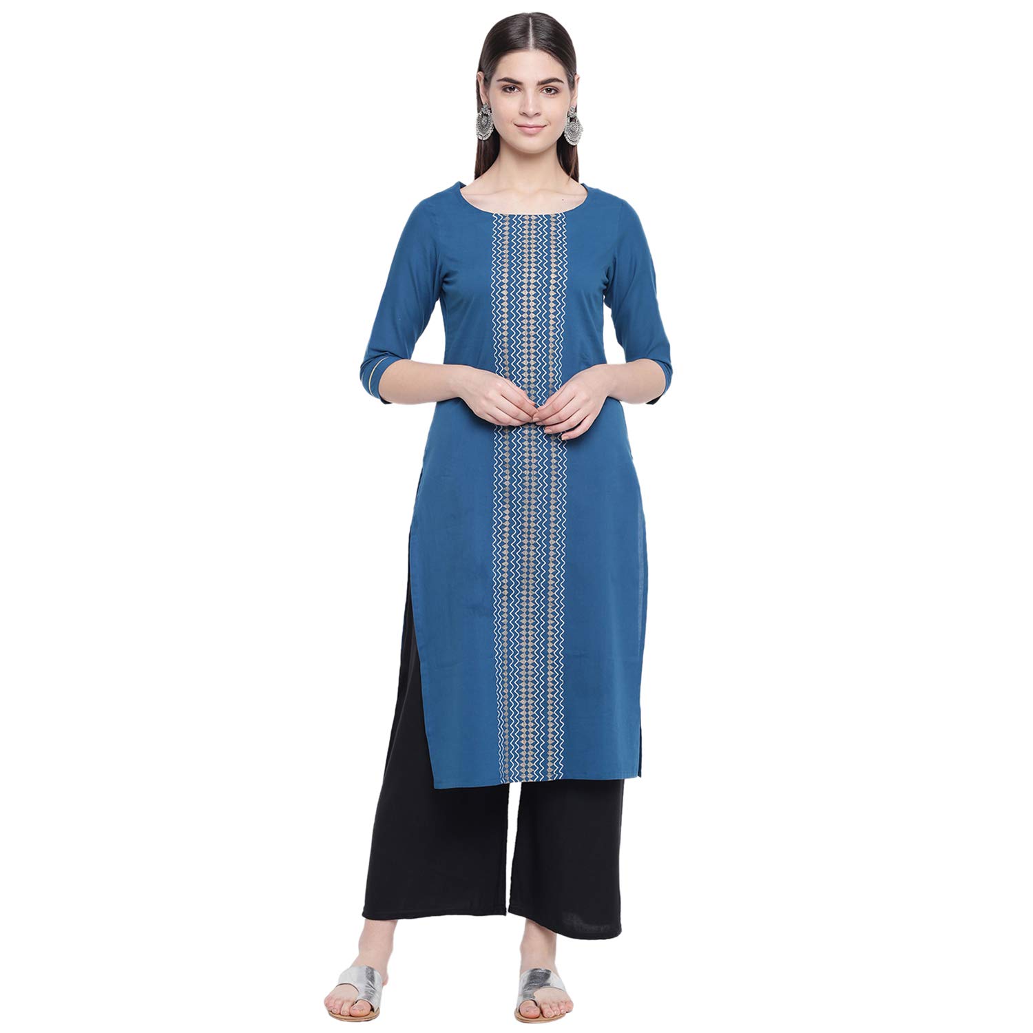 Stylum Women's Printed Cotton Straight Kurta (Fordtealblue44_Teal Blue, Xxl)