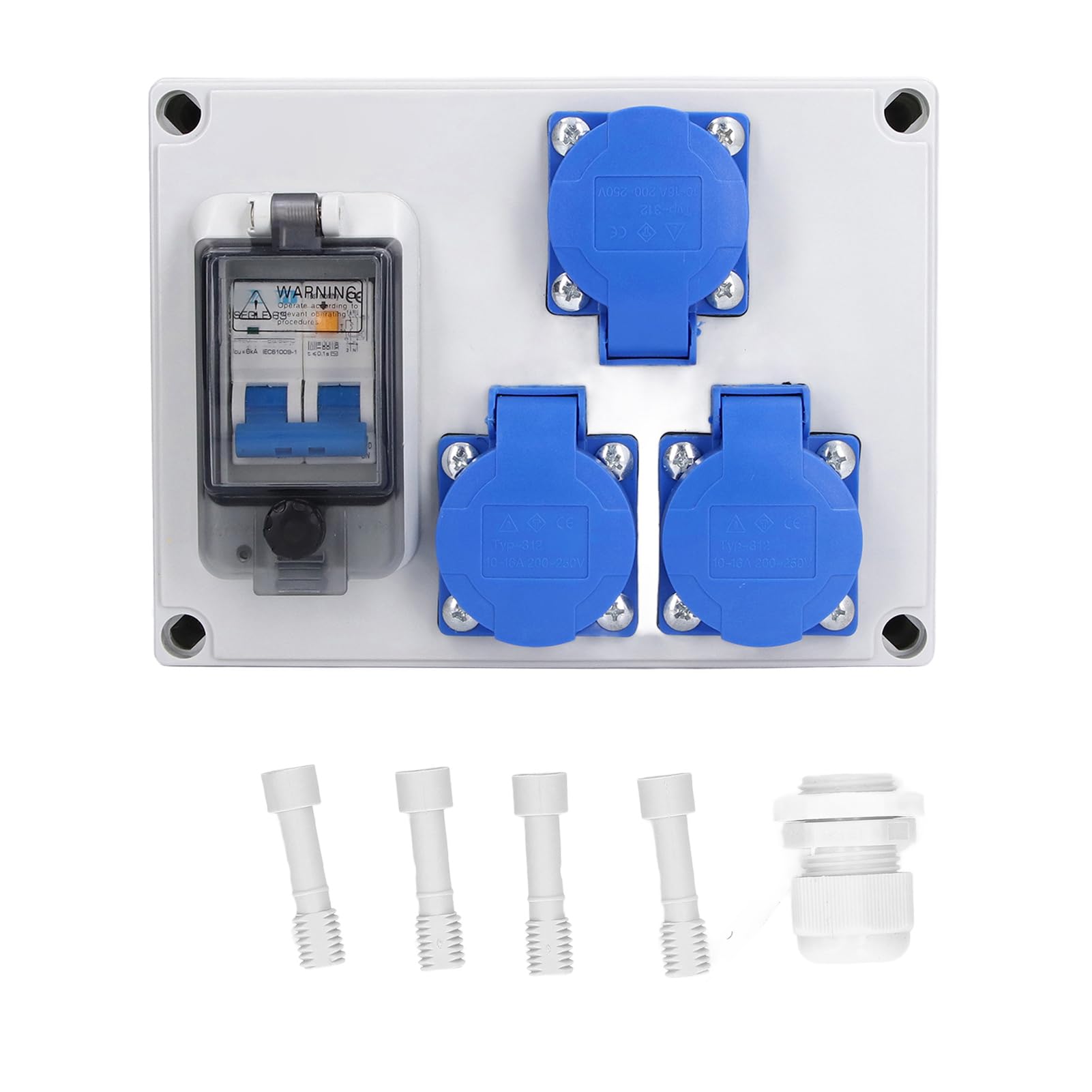Presa da Muro Tedesca 200-250V 16A IP67 Presa di Corrente 40A 1P+N RCD con Coperchio a Chiusura Automatica per Uso Esterno in Garage da Giardino