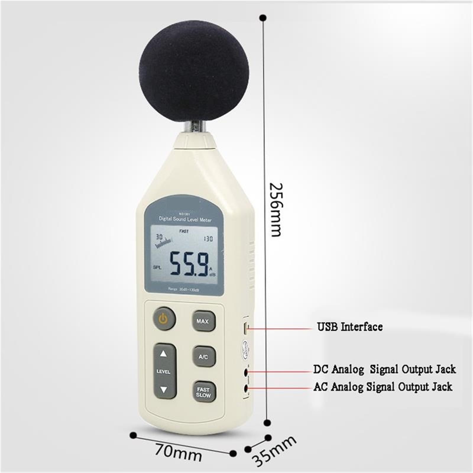 30-130dB LCD Cyfrowy Miernik Poziomu Dźwięku Hałasu Monitorowanie Decibel Rejestrator Tester Warsztat przemysłowy(1361C)