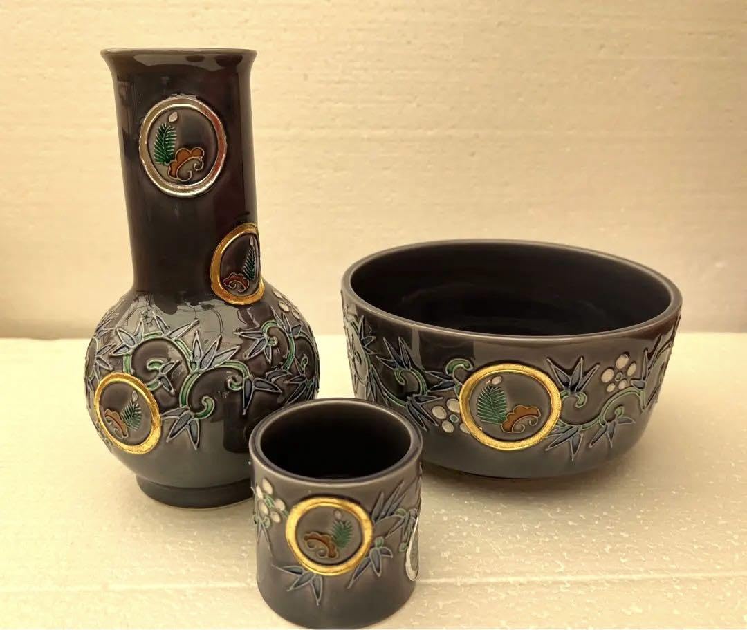 Amazon.co.jp: 茶道具中村翠嵐 紺紫交趾 交趾焼 皆具 建水 柄立 蓋置  