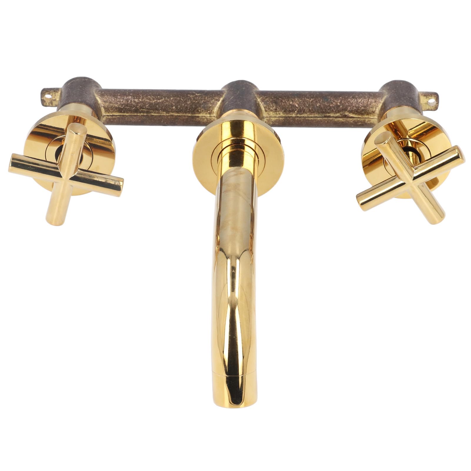TOPINCN Grifo de Agua de Cobre con Doble Cruzado, Rotación de 360 ​​grados, Instalación Oculta con Rosca G1/2 para Baño y Jardín (GOLD)