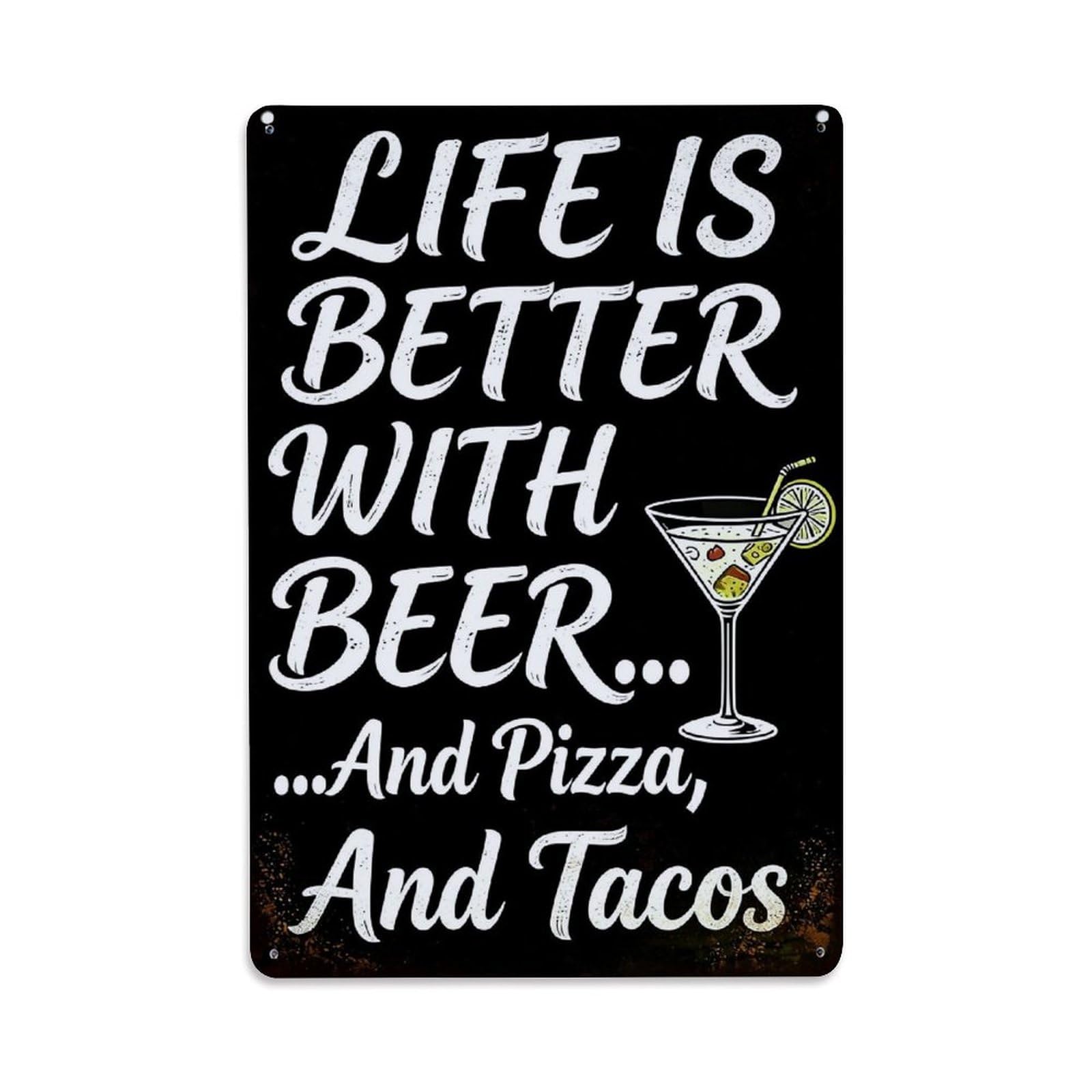 Nestemfo Vintage Life Is Better With Beer Tin Sign Metal Sign, Living Room,Bar, Home, Bedroom Wall Decor,Retro Metal Poster 8X12 Inches
