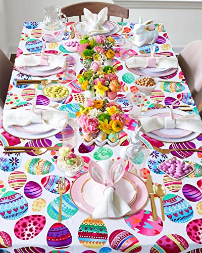 Mokohouse White Easter Tablecloth Rectangle 57 X 84 Inch Colorful Easter Eggs Tablecloth For Spring Party #TOP3