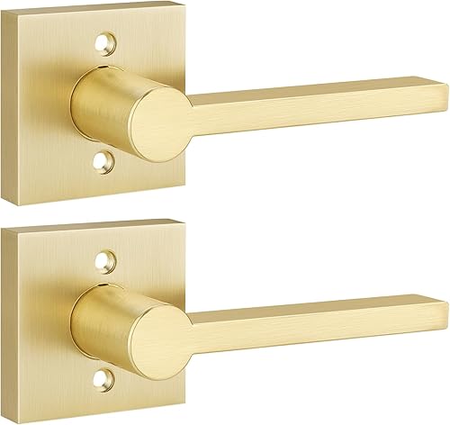 EHOMEWARE - Paquete de 2 manijas de puerta satinadas de latón para puertas dummy, juego de manijas para puertas interiores para tirar o empujar