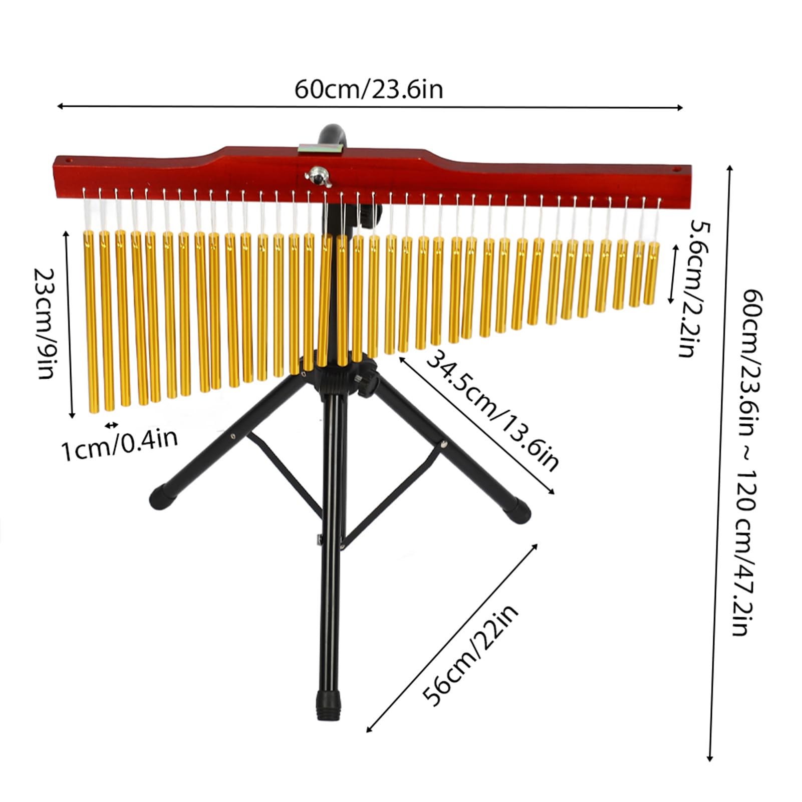 POENVFPO Campana Musicale a 36 Campane, Strumento a Percussione Portatile con Base in Legno, Altezza Regolabile da 2,2 a 5,3 Piedi, Struttura in Alluminio, Prestazioni per Interni Ed Esterni