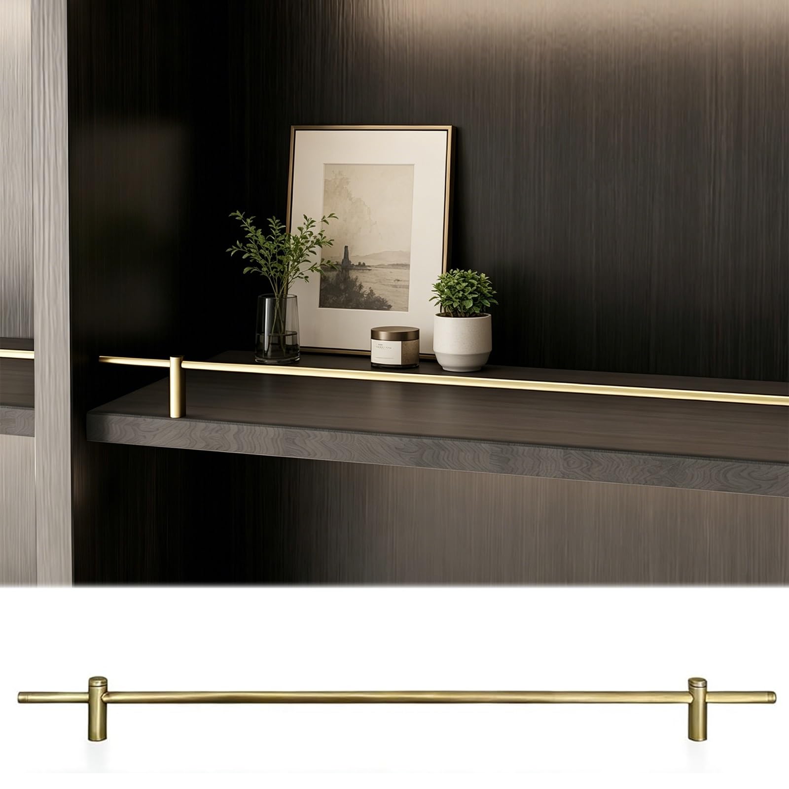 ERRULAN Shelf Guard Rail Decorative, Anti-Fall Gallery Railing for Shelves, Aluminum Round Tube Barrier Rod for Shoe Rack/Bookcase/Closet/Entryways(Black,56cm/22in)