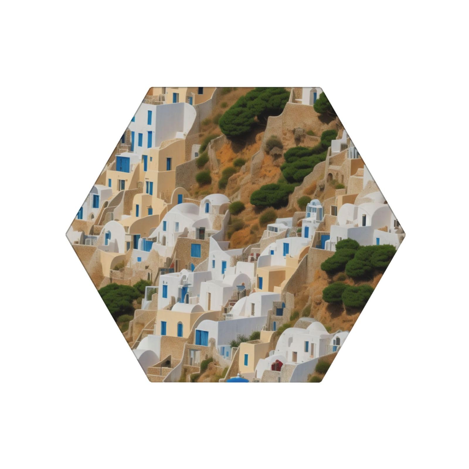 Keramikuntersetzer mit griechischem Architekturdruck, sechseckig, saugfähig, mit Halter, für Zuhause, Büro, Bar, Restaurant, 6 Stück