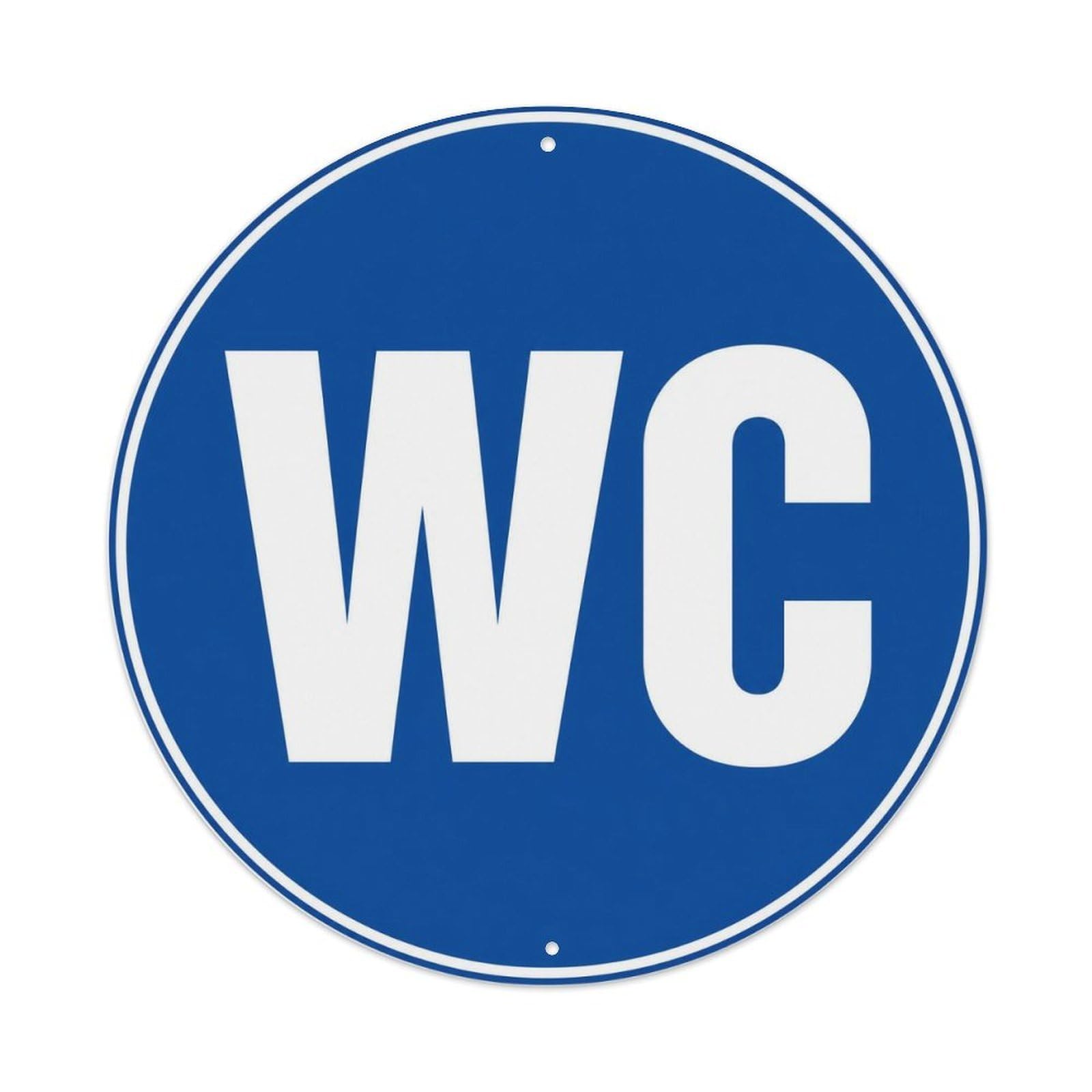 WC Text Only Restroom Direction Notice Blue Badge Icon Metal Tin Sign