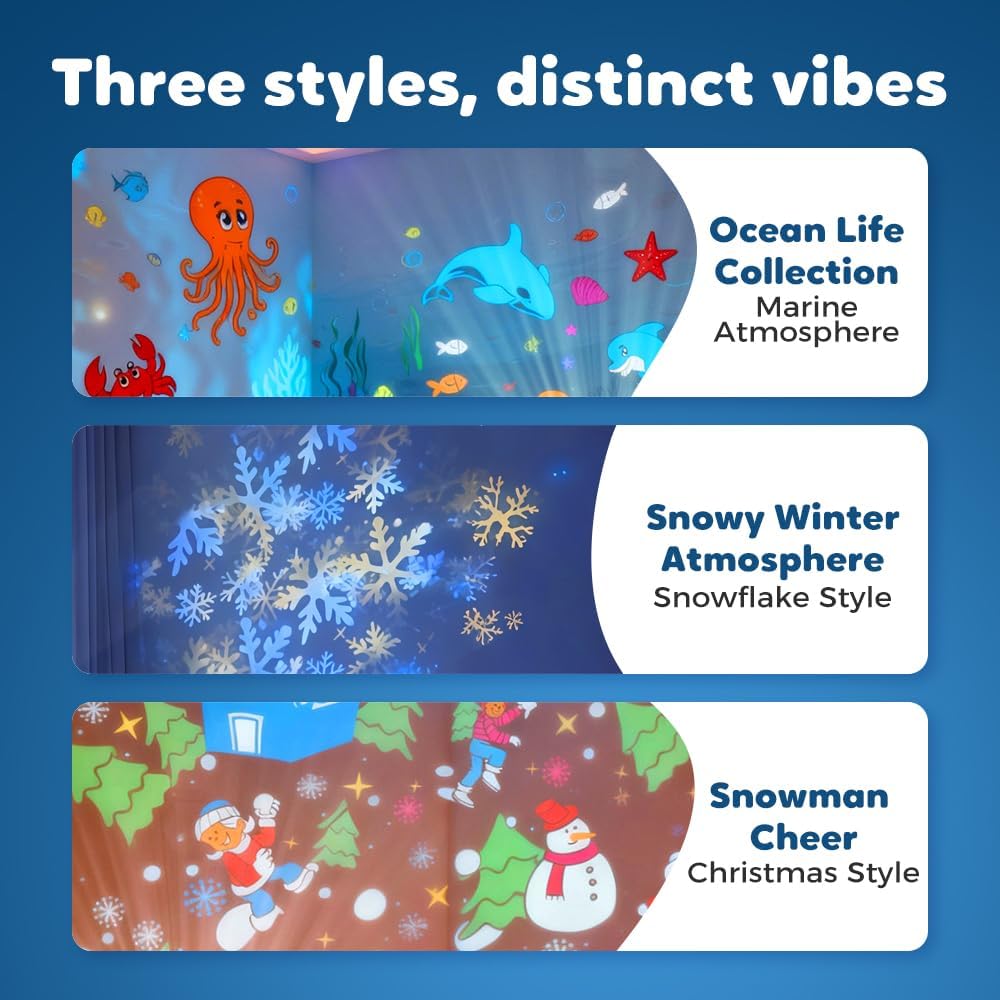 Dynamic Rotating LED Projector Light, 2026 New Colorful Rotating Projection Light, Snowflake Projection Light, Dynamic Ambient Light Strip Base for Bedroom (Ocean, Charging Touch Version)