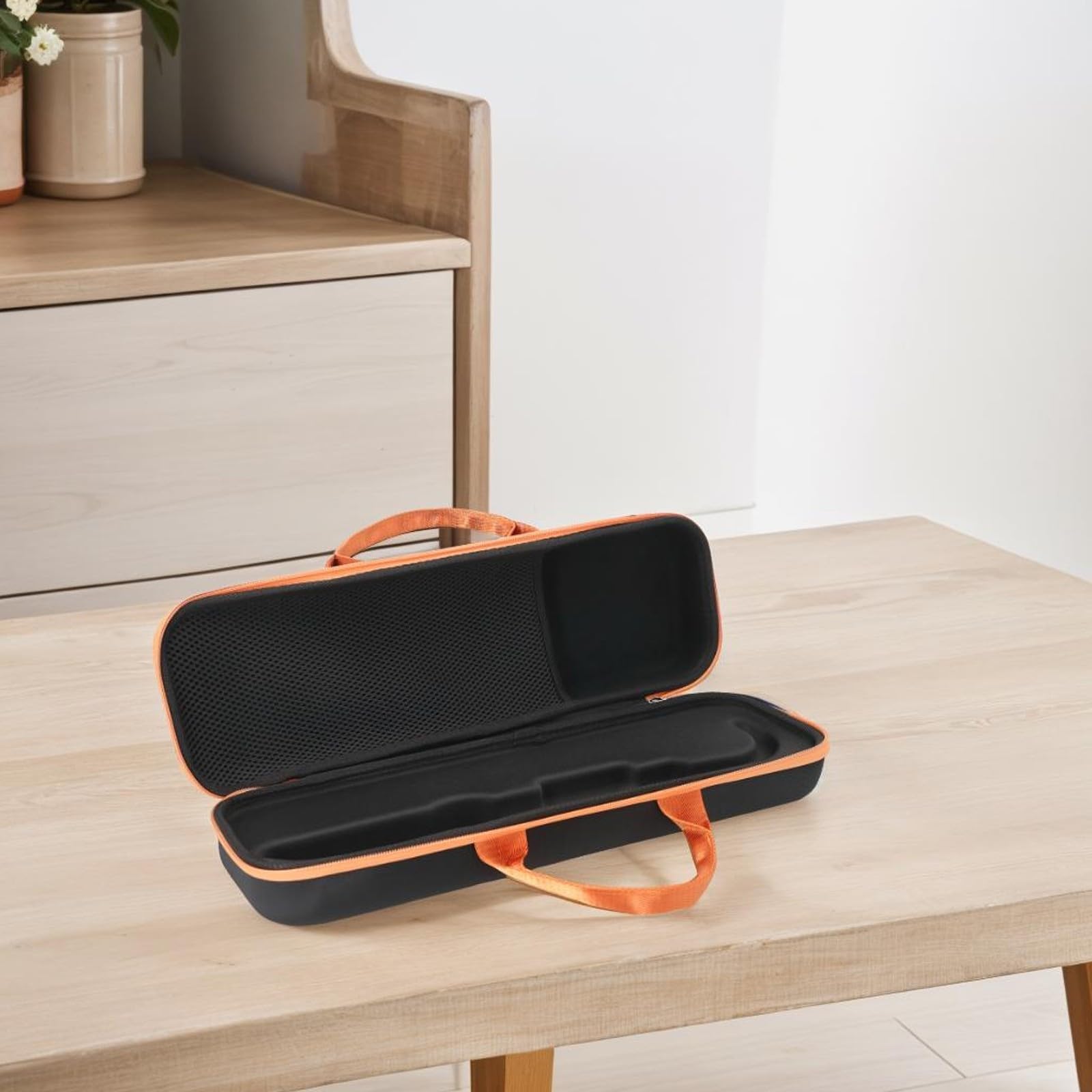 Custodia rigida in EVA per piastra per capelli Airstrait HT01, accessorio da viaggio, protettiva, con materiale antiurto resistente ai graffi e chiusura sicura (nero e arancione)