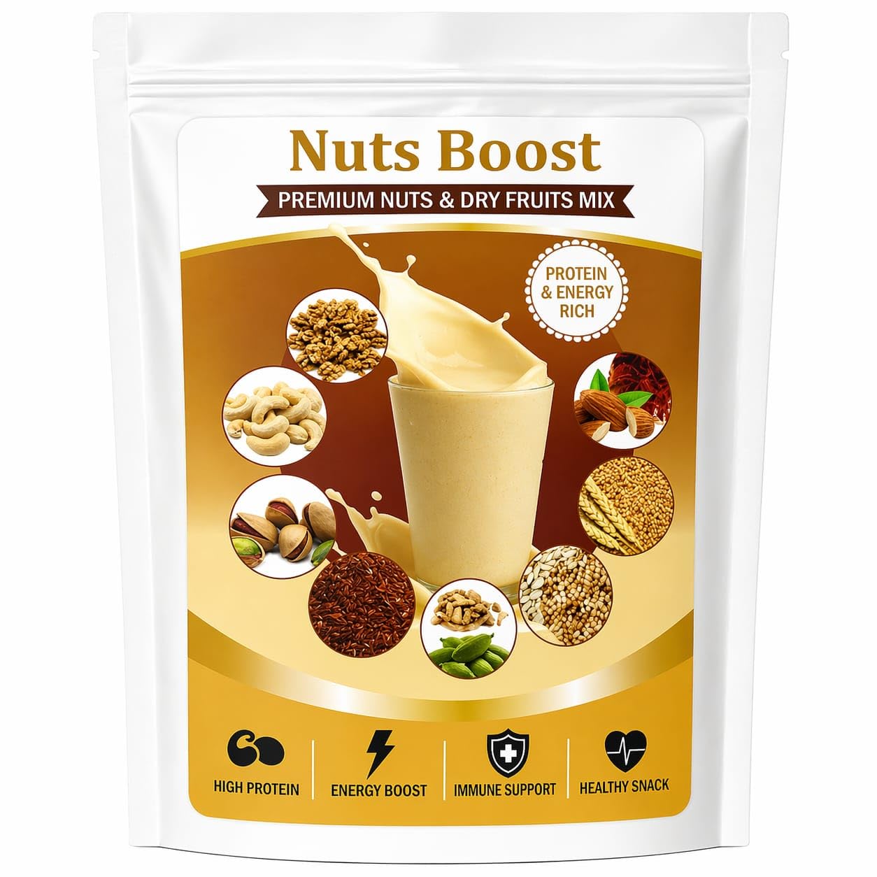 Nuts Boost Premium Health Drink Mix with Cashew, Almond, Walnut & Ancient Grains, High Protein Dry Fruits Powder for Energy, Brain & Body Development | Pack of 1-image-38