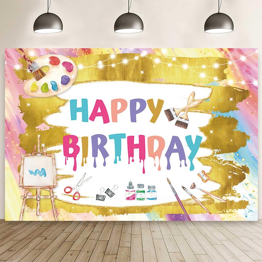 MEHOFOND 7x5ft Art Paint Happy Birthday Backdrop Let's Paint Birthday Photography Background Colorful Painting Splash Bday Party Decor Graffiti Wall