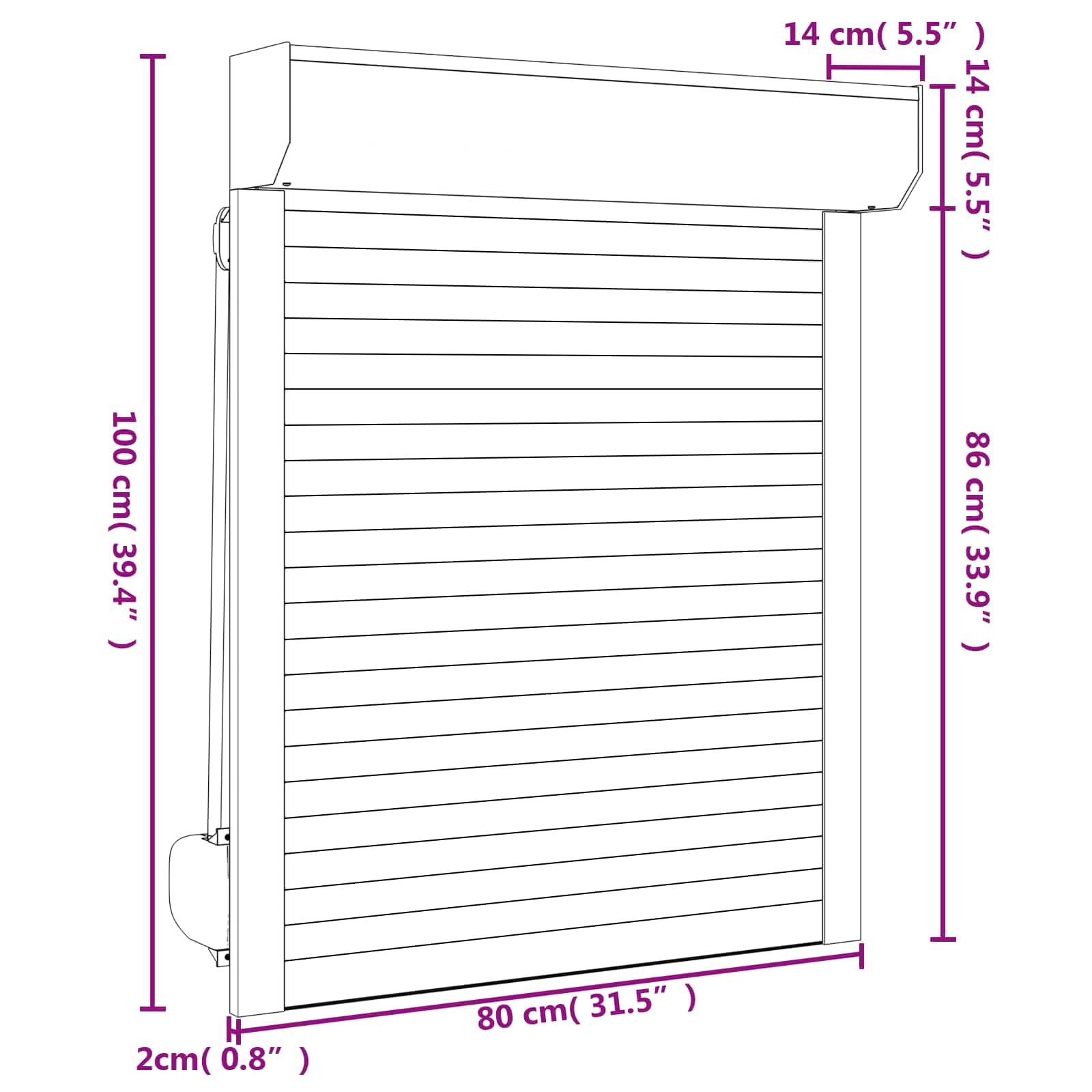 Volet roulant anthracite 80 x 100 cm en aluminium polyuréthane pour fenêtre extérieur et brise-vue