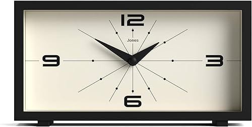 JONES CLOCKS Reloj de escritorio Odeon  Diseño rectangular moderno  Negro  Elegante aspecto retro para estante, mesa, mantel o mesita de noche