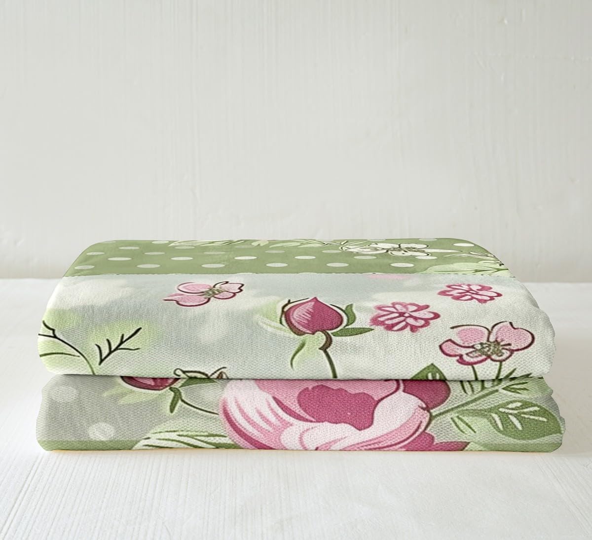 Feelyou Retro Flowers Fleece Throw Blanket Pink Flowers Sherpa Blanket for Kids Boys Girls Floral Plaid Patchwork Plush Blanket Cute Flower Fuzzy Blanket for Sofa Bed Couch,Twin 60x80 Inches