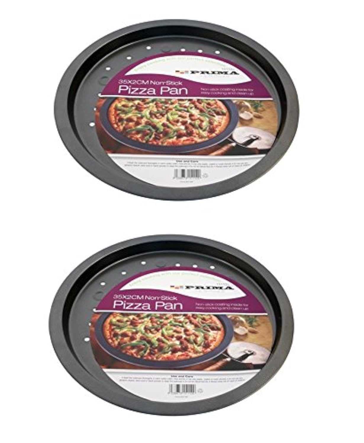 Bargains-Galore Black 2 X Large Non Stick Vented Pizza Pan Oven Baking Tray 35Cm X 2Cm Carbon Steel