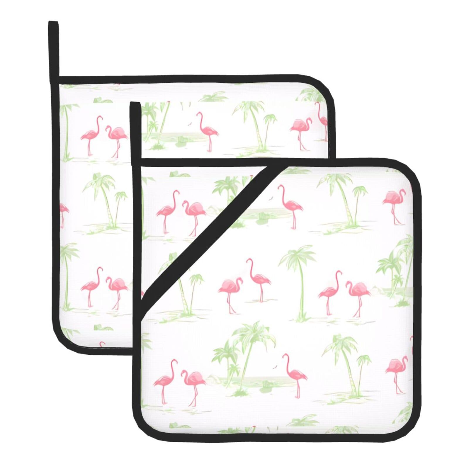 HJFCZH Pink Flamingos Prints Square Hot Pads for Kitchen Counter - Waterproof Pot Holders, Durable Heat Resistant Throw Layers for Serving, Oven & BBQ - 2 Pack