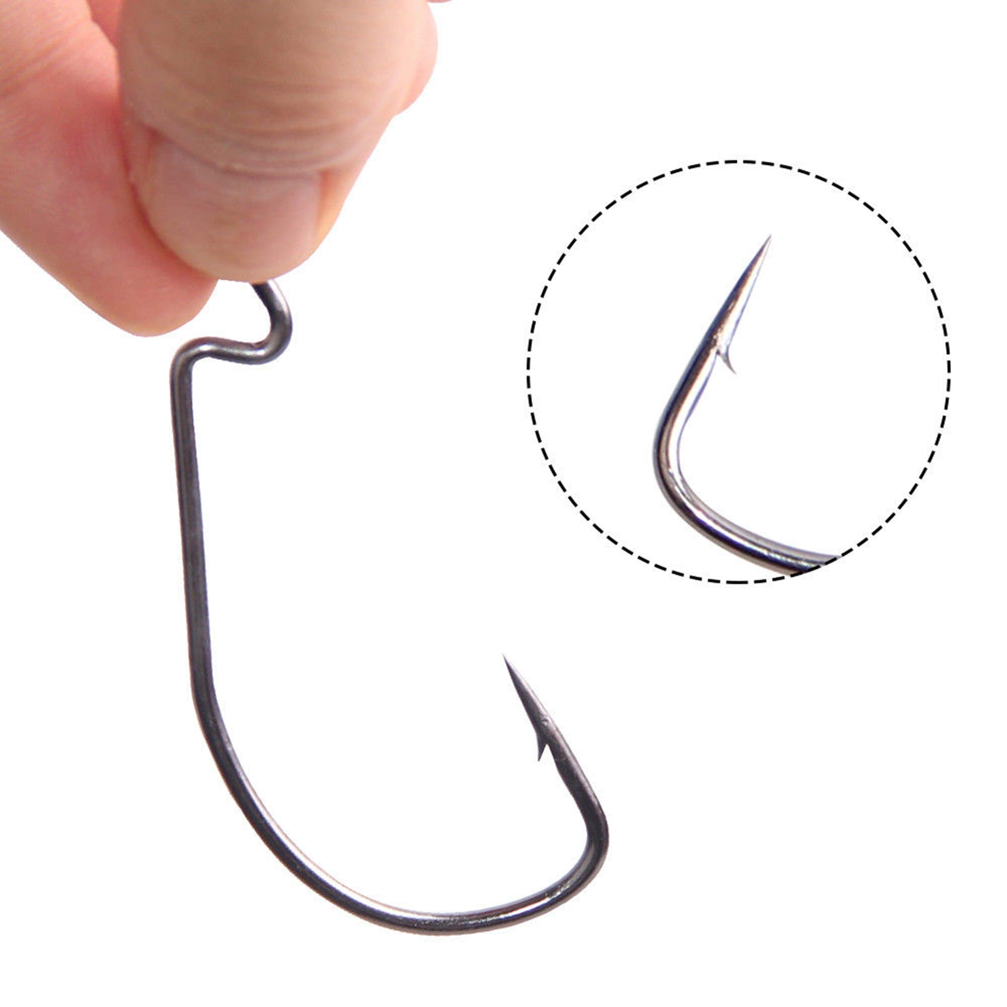 Luengo 100pcs Jig Fishing Hooks - Wide Gap Offset Worm Hooks For Bass Fishing