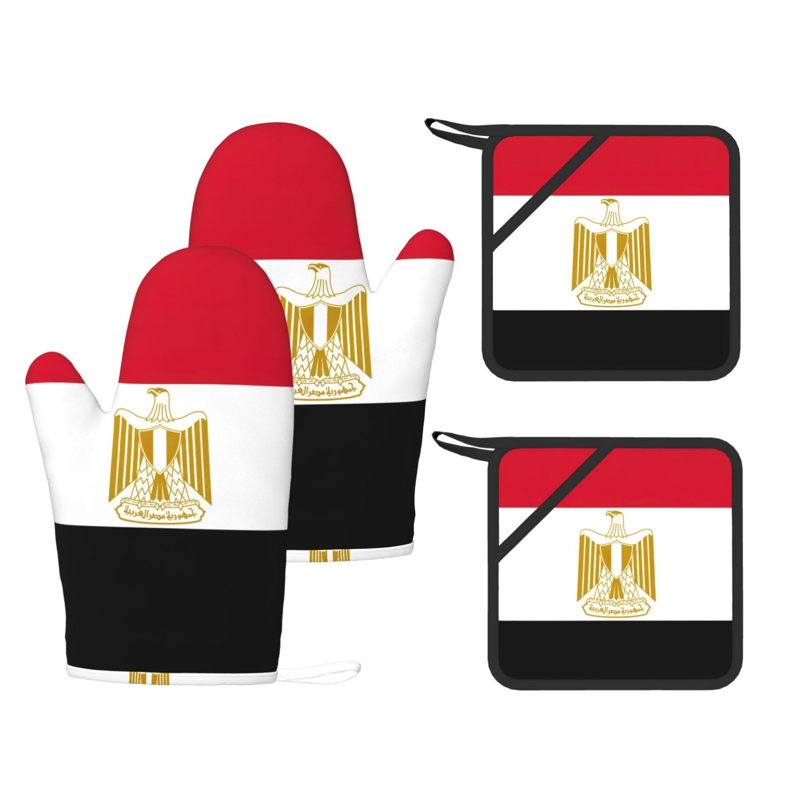 Egyptian flag Printed Kitchen Oven Gloves and Potholder 4 Pcs, Non-Slip Heat Resistant Mitts for Baking Chef