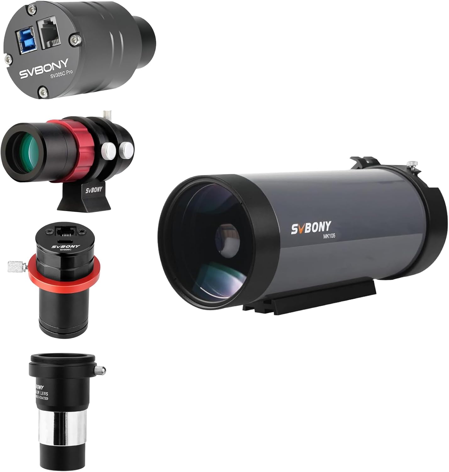 SVBONY MK105 Maksutov-Cassegrain Telescope, Dispersion-Free Imaging, SV305C Pro Telescope Camera, SV905C Guide Camera, SV165 Mini Guide Scope 30mm F4 Finder, Barlow Lens 2X
