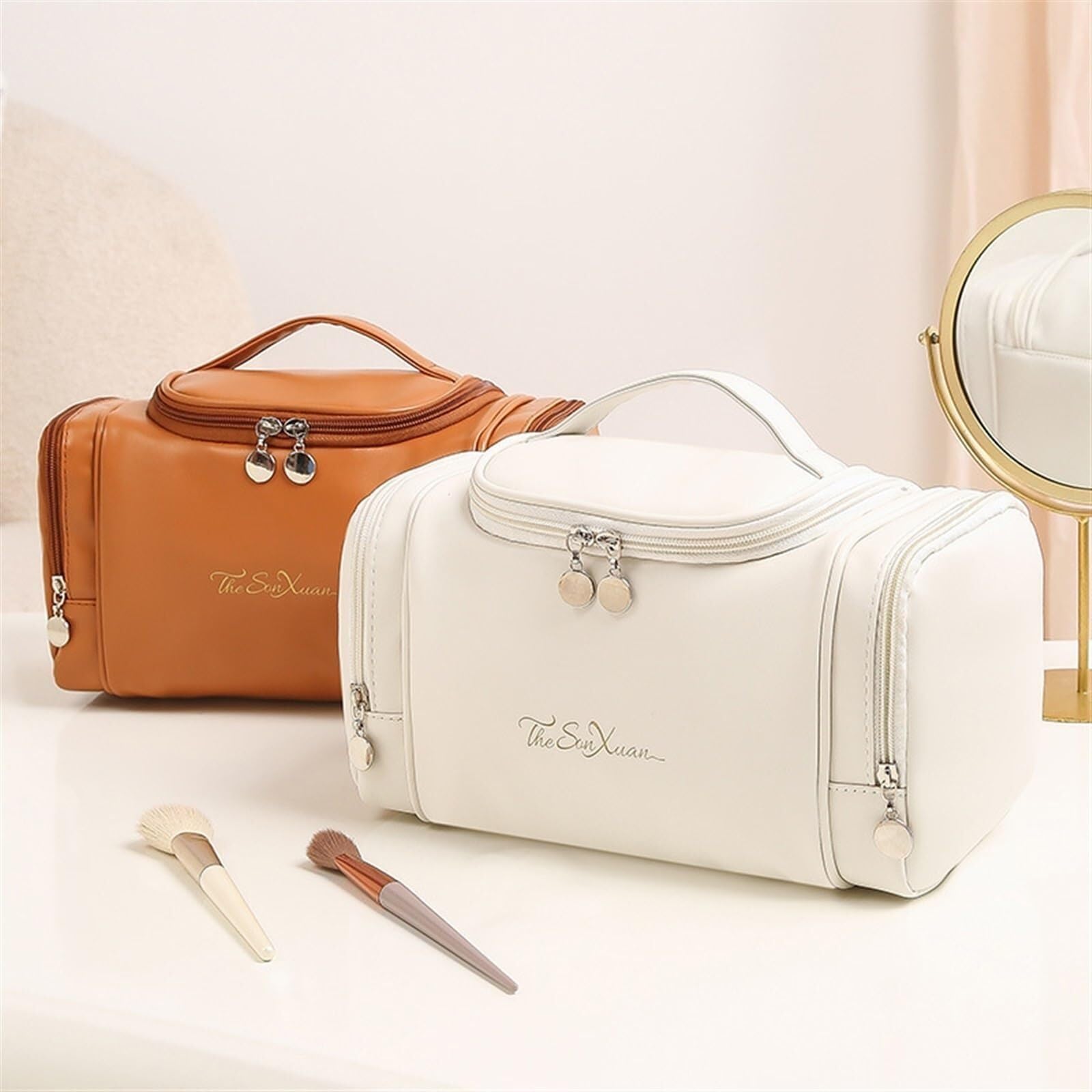 Beauty case impermeabile di grande capacità, organizer portatile da viaggio per cosmetici e profumi