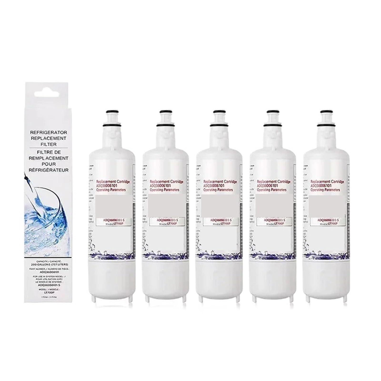 Filtros De Agua De Repuesto For Refrigerador (1-5 Unidades), Compatibles Con LG (LT700P, ADQ36006101, LFX28968ST, LFXS30766S) Y Kenmore (9690).(5Pcs)