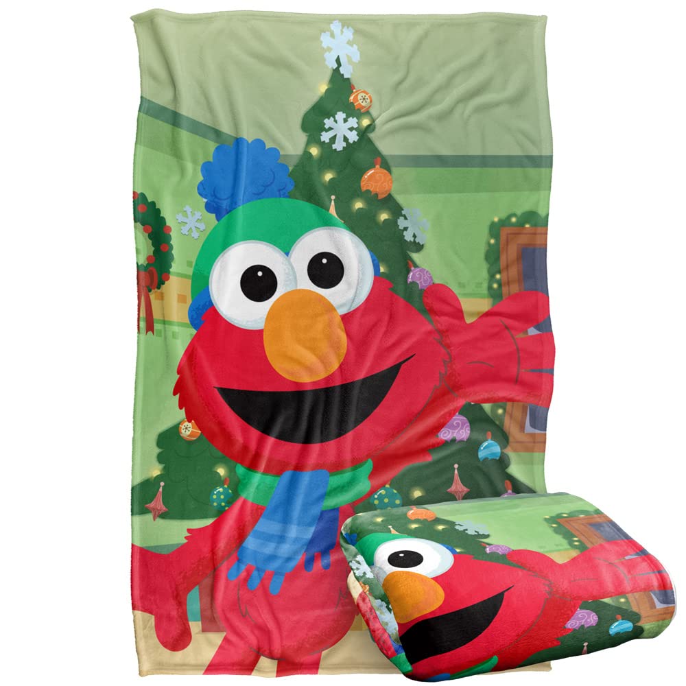 LOGOVISION Sesame Street Furry Friends Forever Elmo Christmas Tree Kids Silky Touch Blanket, 36