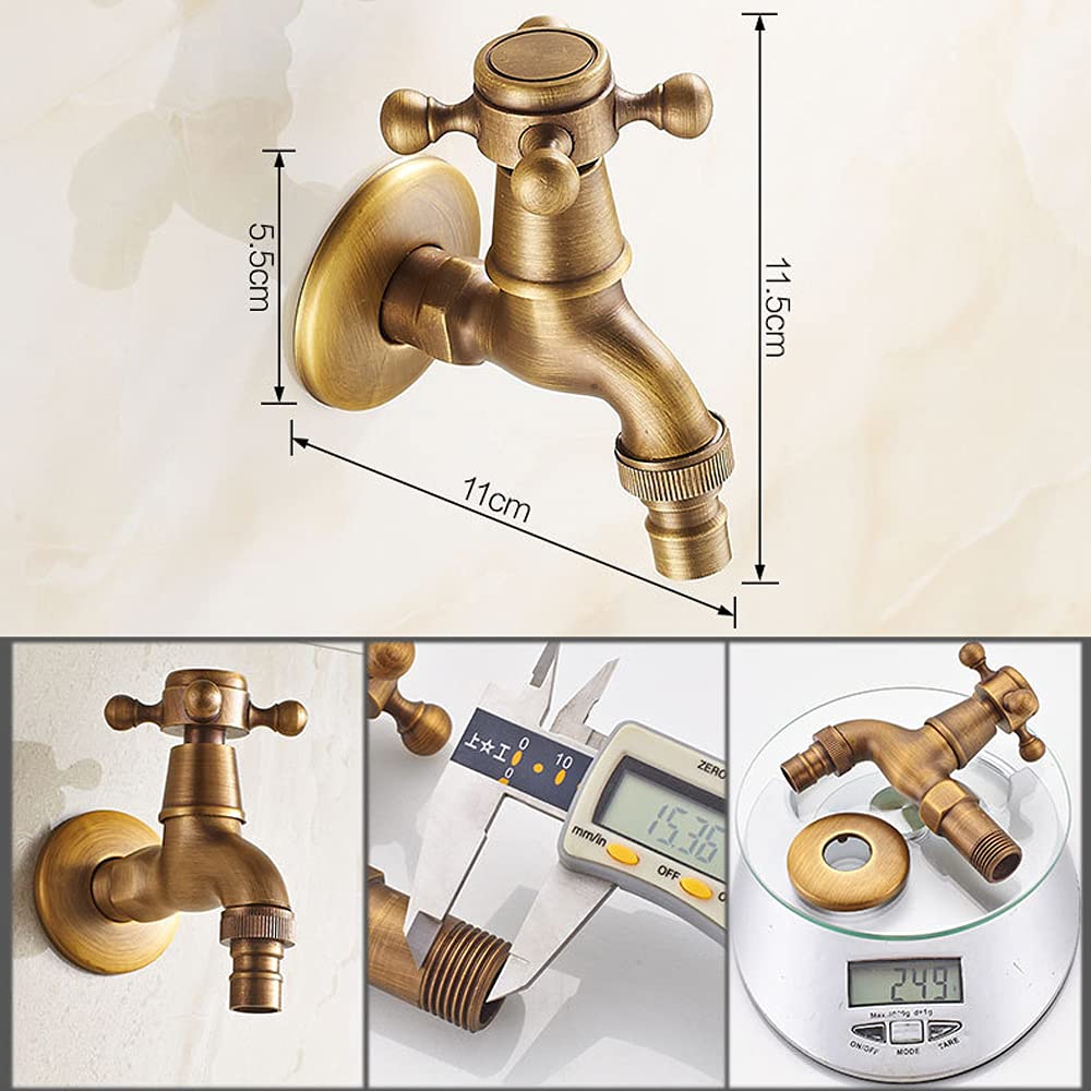 QHQQXN Grifo para Lavadora Antiguo Europeo, Grifo para Piscina con fregona fría Individual, Grifo para Lavadora de Doble Uso Totalmente de Cobre, Grifo G1/2 de Apertura rápida, para bañera, jardín