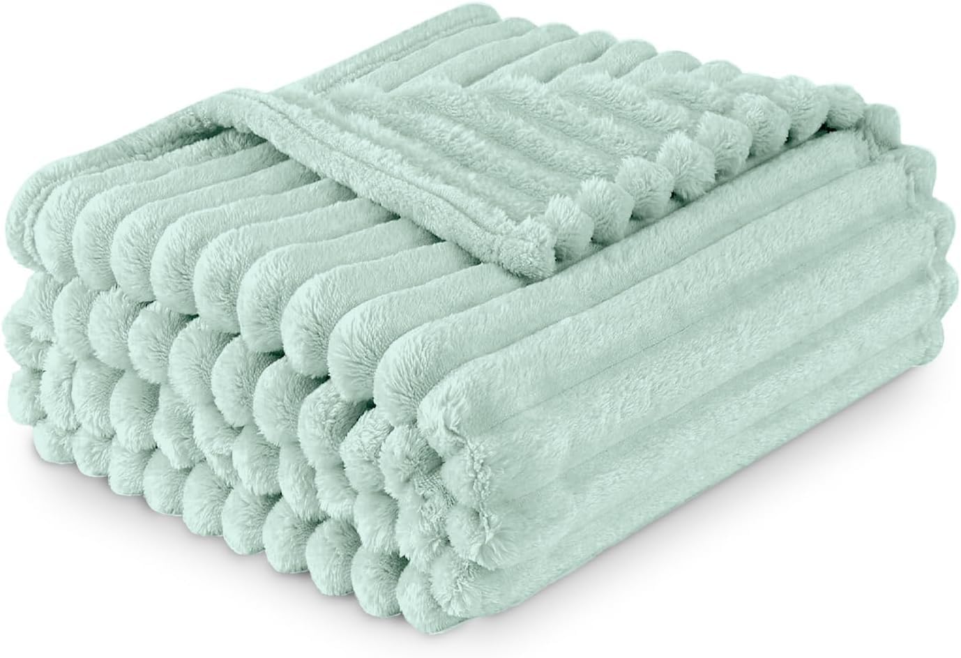 Brillars Throws for Sofa Bed, Duck Egg Large 200 x 240 Cm Chunky Ribbed Cord Faux Fur Thick Osum Blanket Throw for Winter Ultra Soft Touch Cosy Warm Queen Blankets for Bedroom Living Room Couch