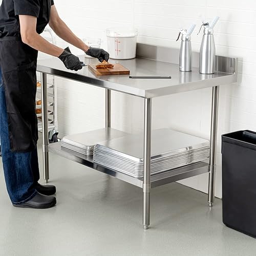 Miniatura 5 de Kitchen Tek - Mesa de trabajo comercial de acero inoxidable 304 calibre 16  servicio medio, protector contra salpicaduras de 4 pulgadas, estante