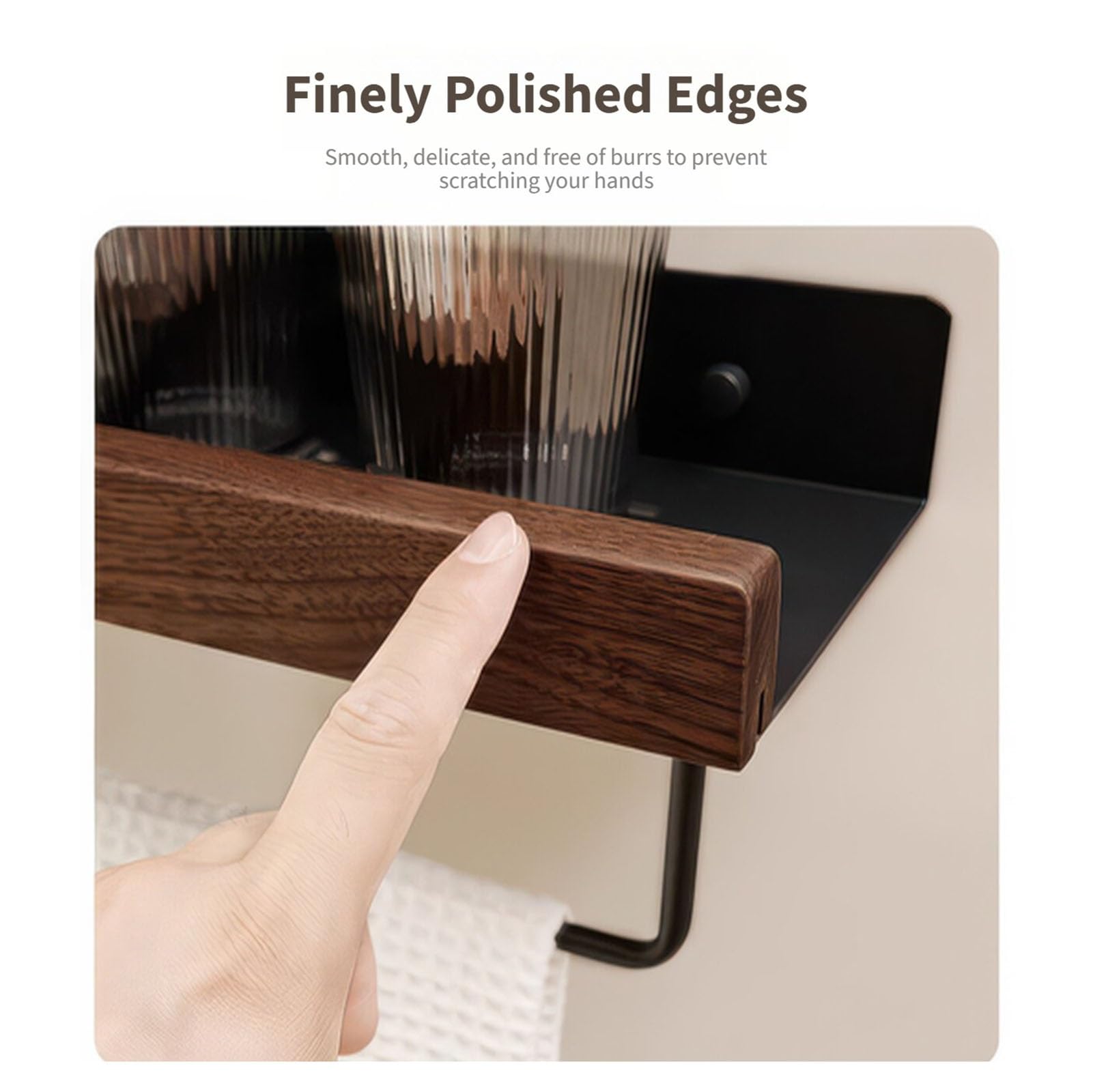 Organizer Da Bagno A Parete Senza Fori, Portasciugamani Doccia In Acciaio Al Carbonio Effetto Legno Per Bagno, Doccia, Cucina(50cm)