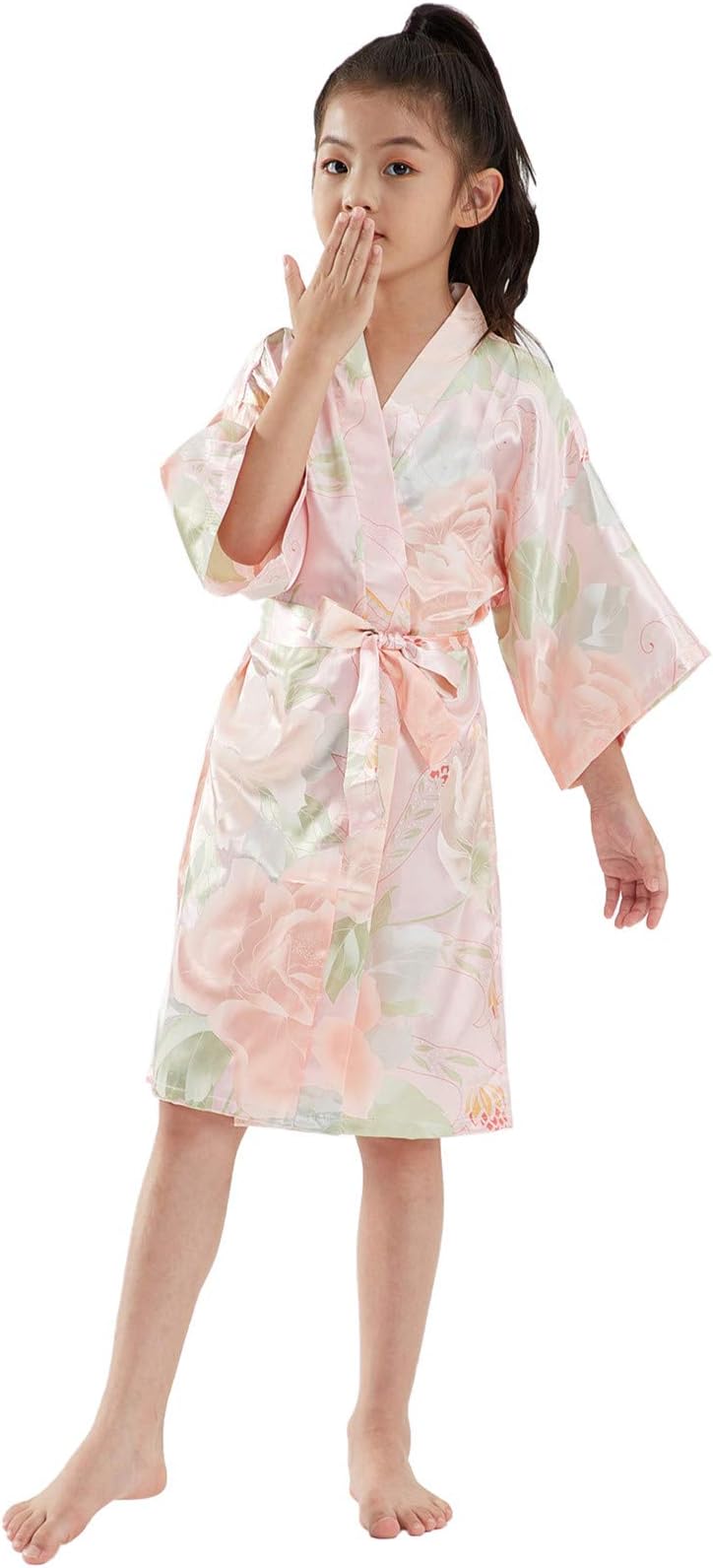 DAIMIDY Girls' Satin Kimono Robe Floral Nightgown, 2 - 10 Years