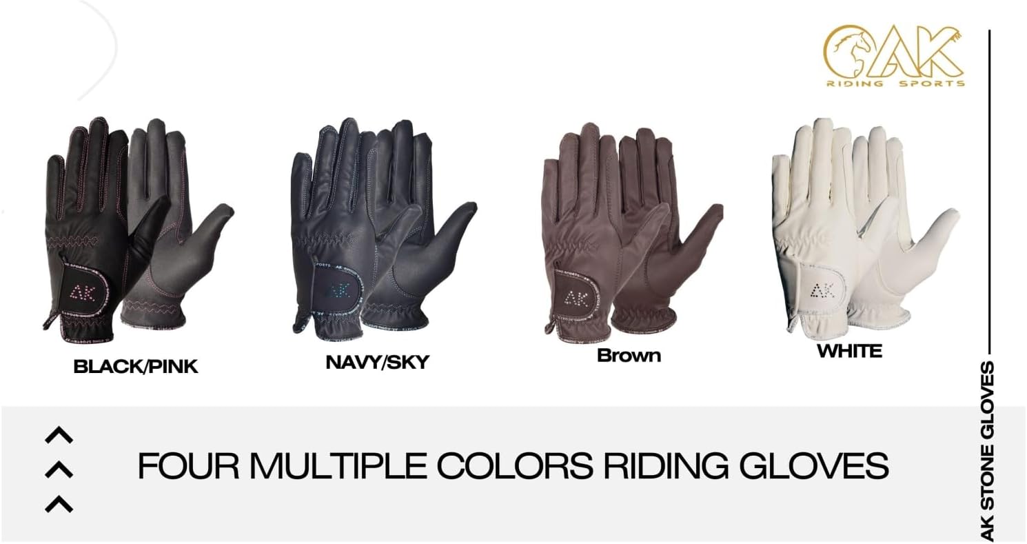 AK Horse Riding Gloves for Ladies & Kids – Equestrian Gloves with Stones, Non-Slip Grip, Breathable & Comfortable – AKRS-6710